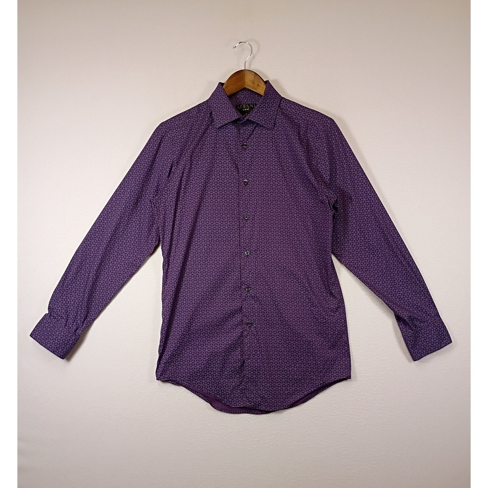 Modern Geometric Alfani Mens Small Purple Slim Fit Long Sleeve Button Down Shirt